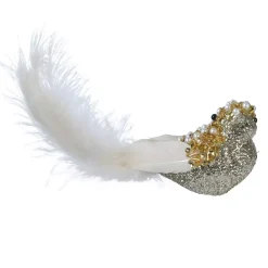 Uccello glitterato con clip (H5 cm) Champagne