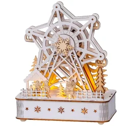 Villaggio di Natale in legno luminoso e musicale a pile (20 x 24 cm) Ruota panoramica