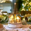 Villaggio di Natale in legno luminoso e musicale a pile (H25 cm) Albero di Natale