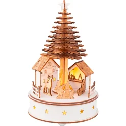 Villaggio di Natale in legno luminoso e musicale a pile (H25 cm) Albero di Natale