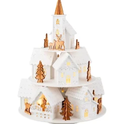 Villaggio di Natale in legno luminoso e musicale a pile (H28 cm) Case sulla collina