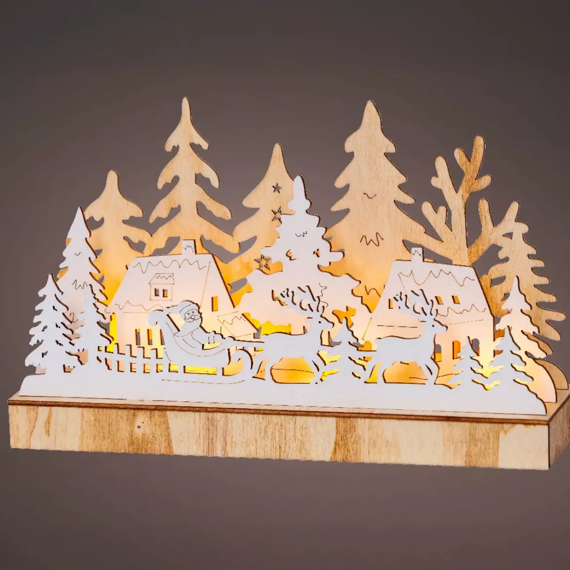 Villaggio di Natale in legno luminoso a pile (30 x 18 cm) Polo Nord
