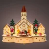 Villaggio di Natale in legno luminoso e musicale a pile (30 x H24 cm) Chiesa e schiaccianoci