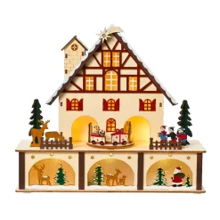 Villaggio di Natale in legno luminoso e musicale a pile (27 x H24 cm) Chalet Svizzero Colorato