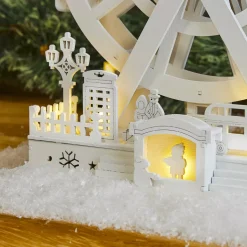 Villaggio di Natale in legno luminoso e animato (H30 cm) Ruota Incantata di Natale