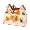 Villaggio di Natale in legno luminoso e musicale a pile (24 x H21 cm) Villaggio e animali