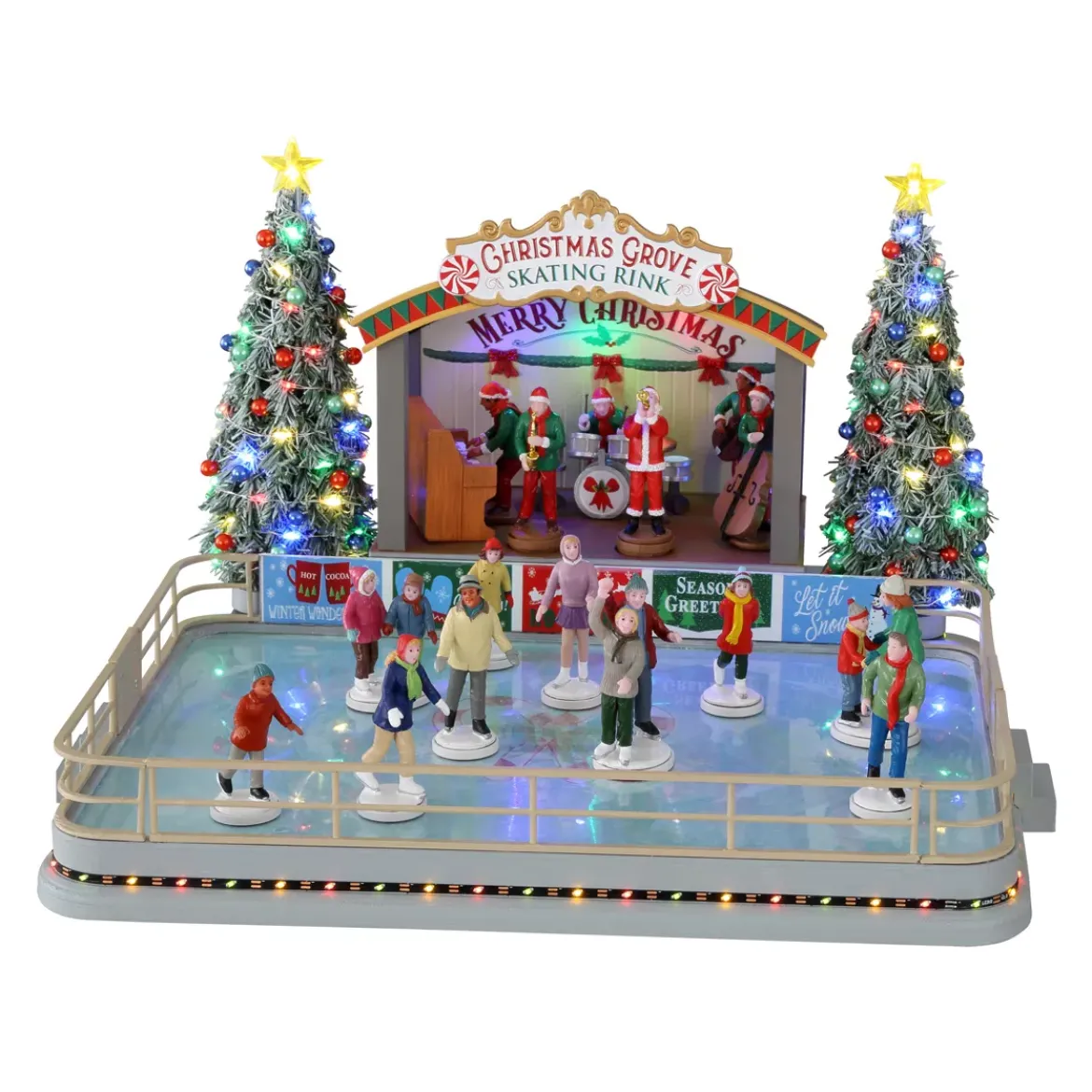 Villaggio di Natale Lemax luminoso, musicale e animato Pista di pattinaggio di Christmas Grove
