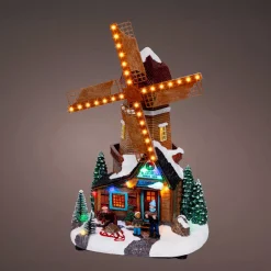 Villaggio di Natale luminoso, animato e musicale (H34 cm) Mulino e bambini