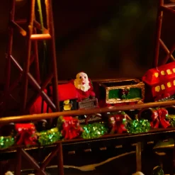 Villaggio di Natale luminoso e musicale, città festosa e Ferrovia